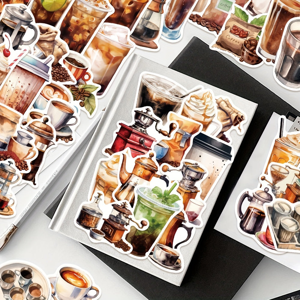 50pcs Coffee Series Graffiti Stickers Laptop Helmet Water Cup Sticker Pack