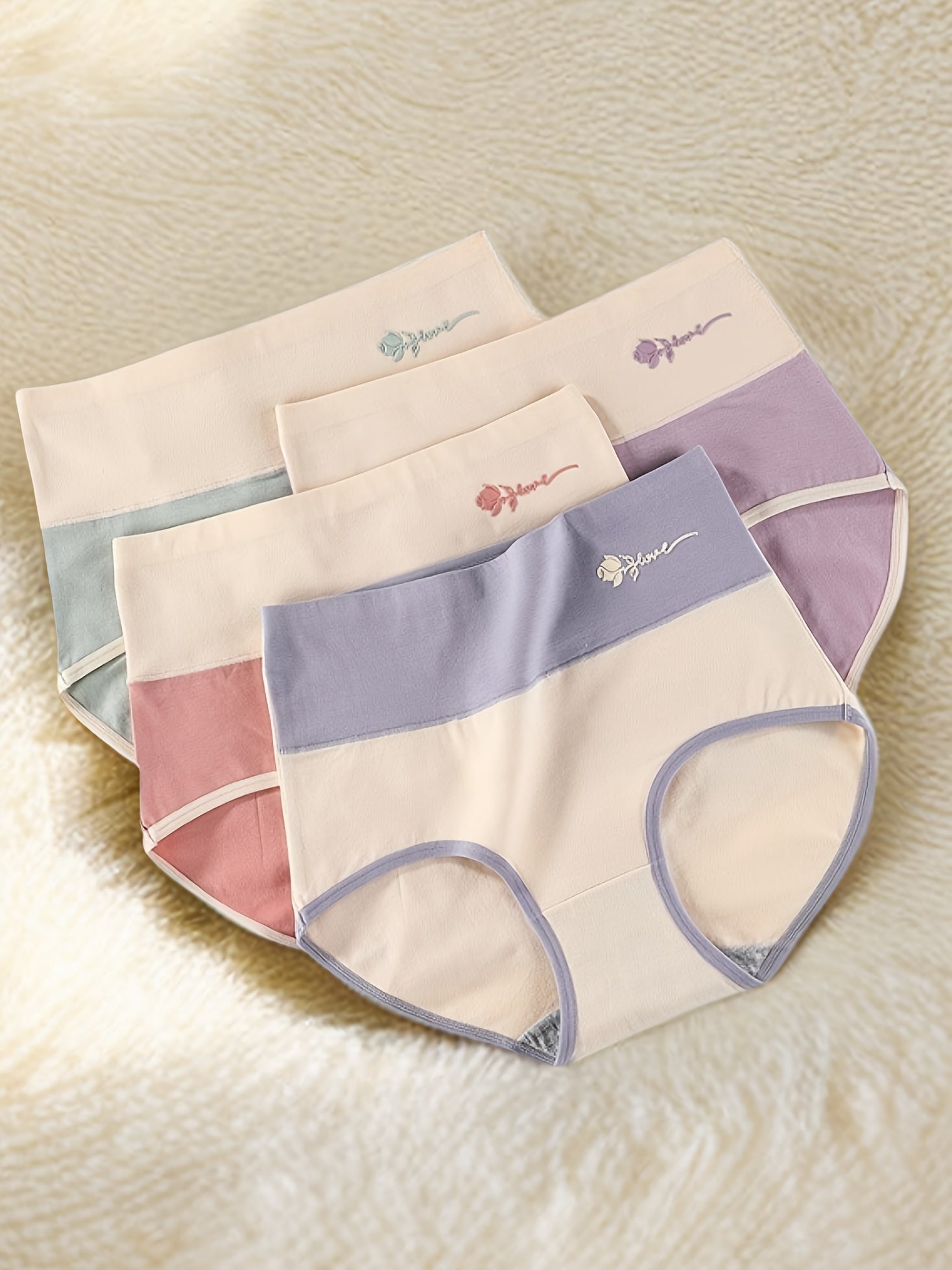 Floral Pattern Colorblock Briefs 4pcs