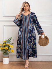 Colorblock Floral Print V Neck Maxi Dress