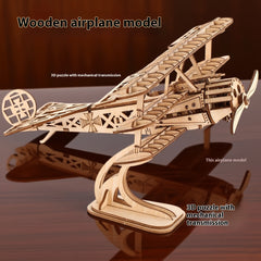 3D Wooden Puzzle Two Wing Aircraft DIY Craft Plane Model Christmas Gift