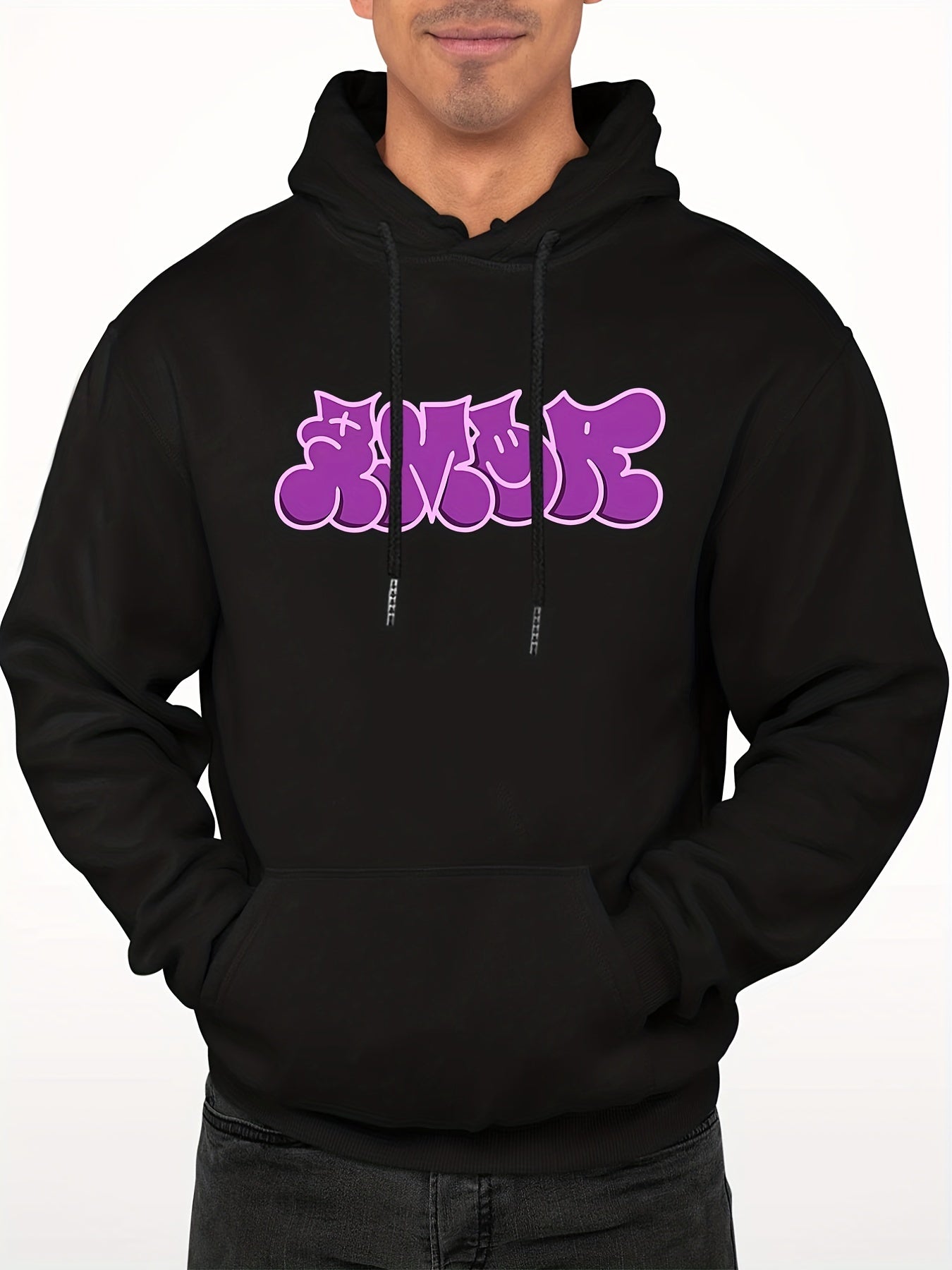 Men's Cartoon Letter Print Hooded Sweatshirt for Autumn and Winter