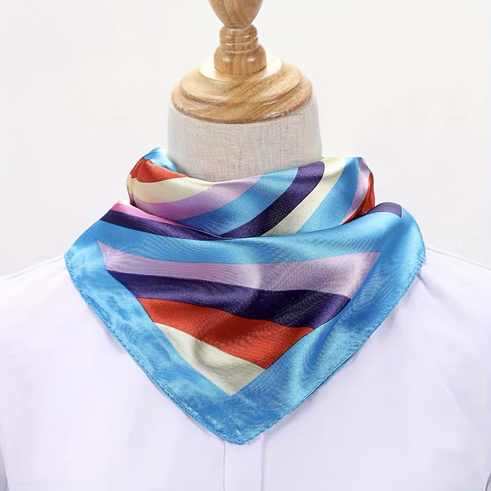 Classic Striped Square Scarf Satin Neckerchief Bandana Women Head Wrap