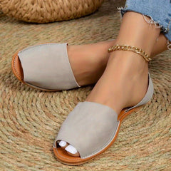 Women's Peep Toe Flat Sandals Slingback Non Slip Casual Slip On Sandals