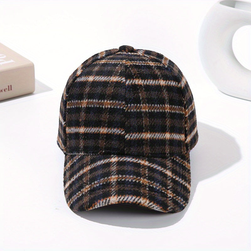 Vintage Plaid Warm Baseball Cap Classic British Style Adjustable Sun Hats