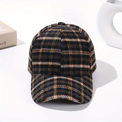 Vintage Plaid Warm Baseball Cap Classic British Style Adjustable Sun Hats