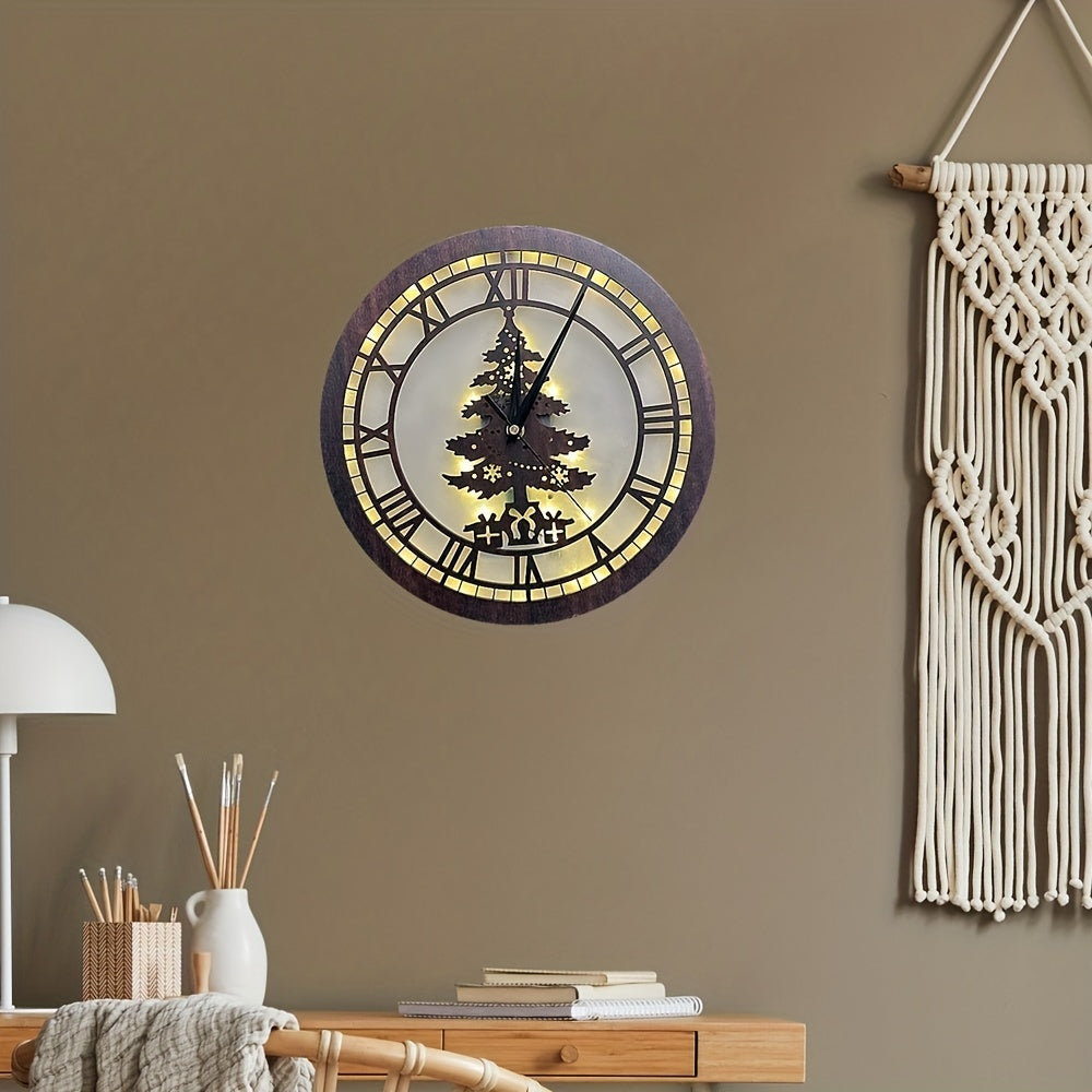Retro Wooden Sign Hanging Clock LED Lamp