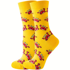 Cartoon Crab Print Socks Women's Stockings & Hosiery