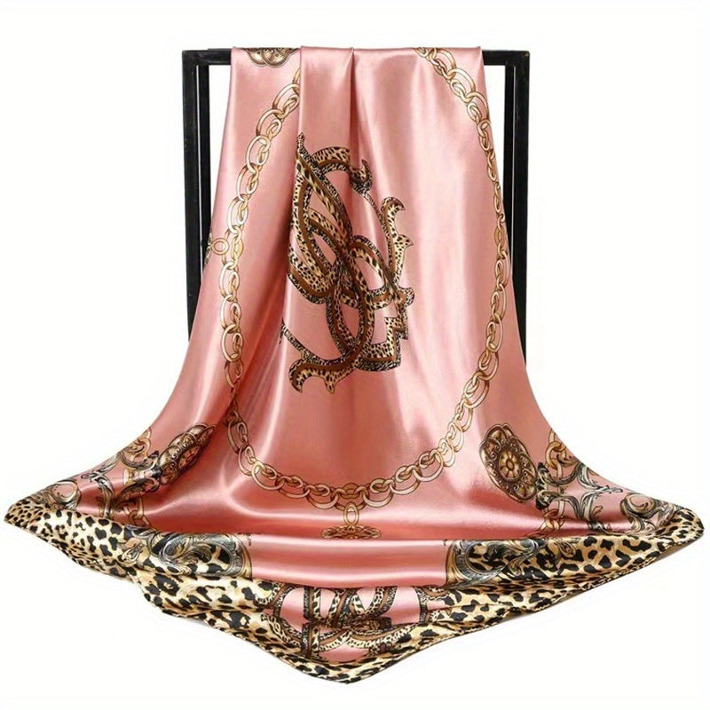 Leopard Chain Print Silk Square Scarf Bandana Casual Neckerchief