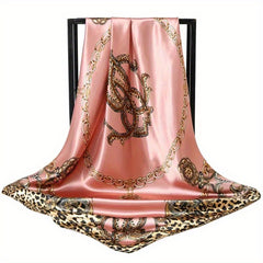 Leopard Chain Print Silk Square Scarf Bandana Casual Neckerchief