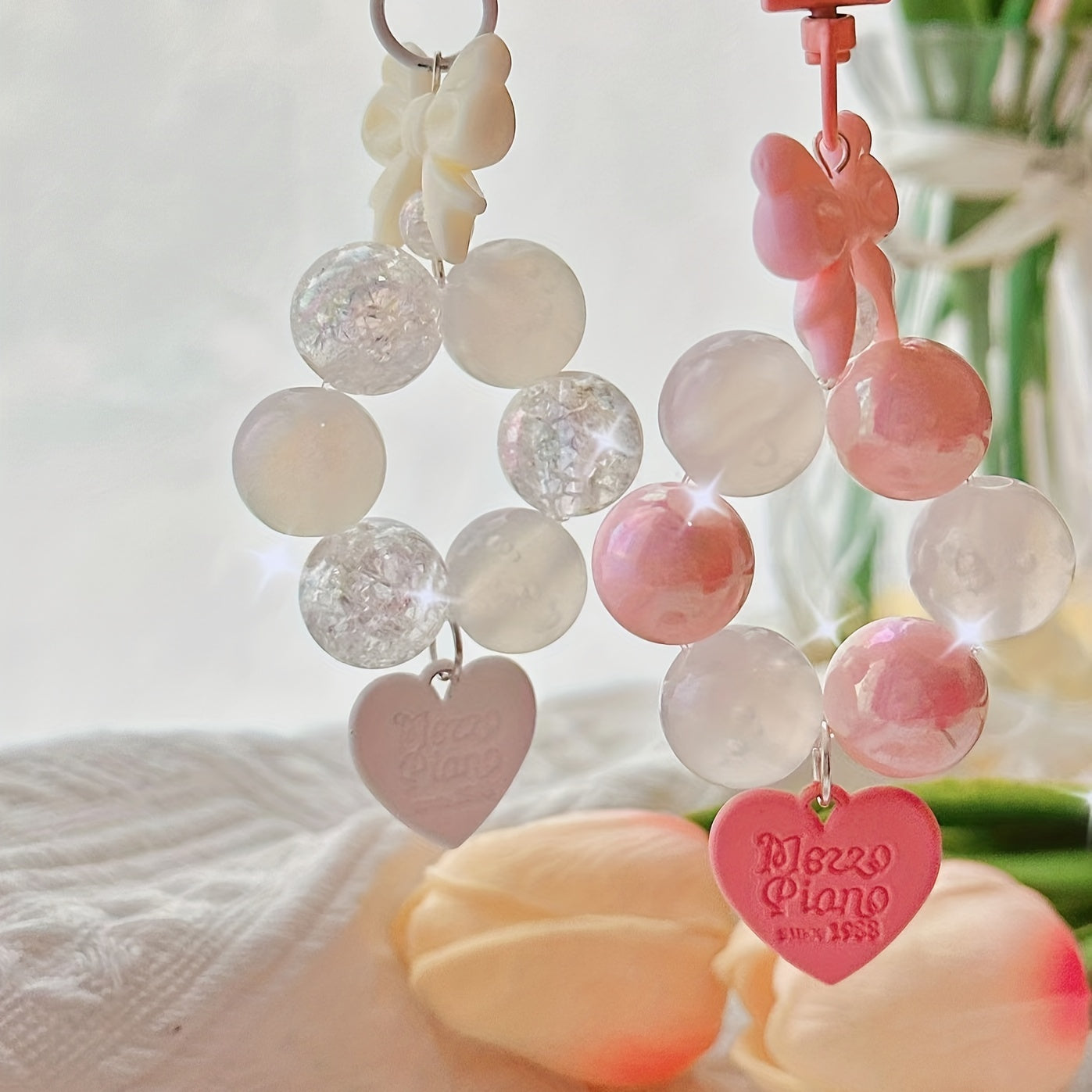 Heart Bead Keychain Butterfly Knot Pendant for Girls Bag Phone Chain