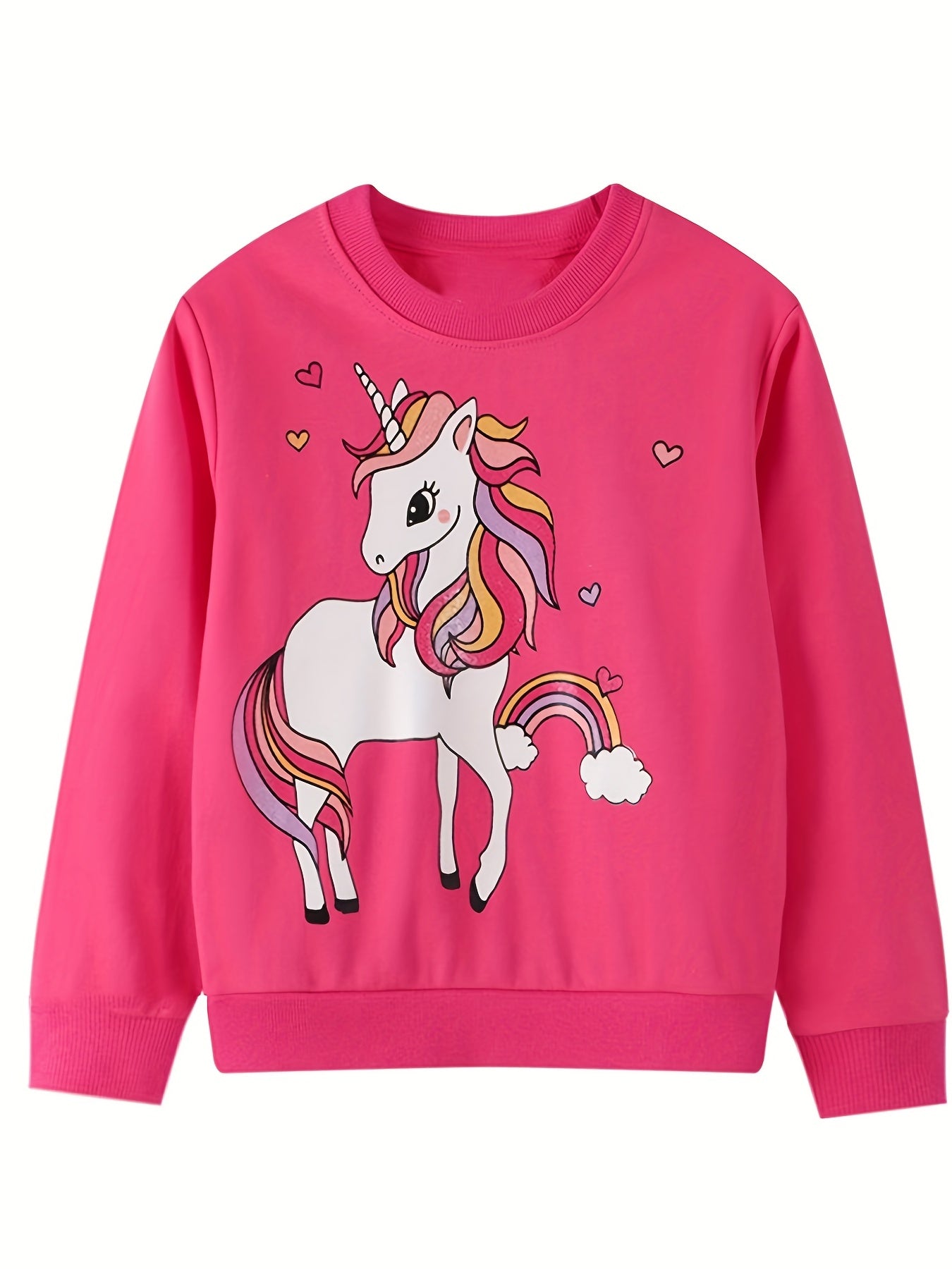 Girls Unicorn Print Crew Neck Sweatshirt For Sports Casual Outfit