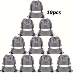 10pcs Reflective Drawstring Backpack for Sports Towel Water Cup Cosmetics