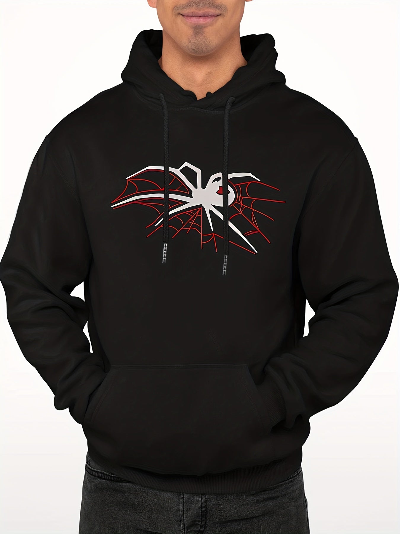 Men's Spider Web Print Hooded Sweatshirt Long Sleeve Drawstrings Hoodies