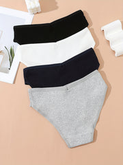 4pcs Ribbed Briefs Stretchy Comfy Panties Women's Lingerie Underwear