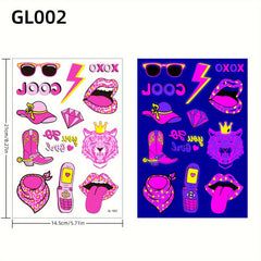 Fluorescent Pink Temporary Tattoo Stickers - UV Waterproof Glow Tattoos