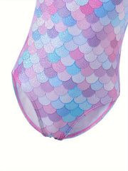 Fish Scale Print Gymnastics Leotard with Flutter Trim