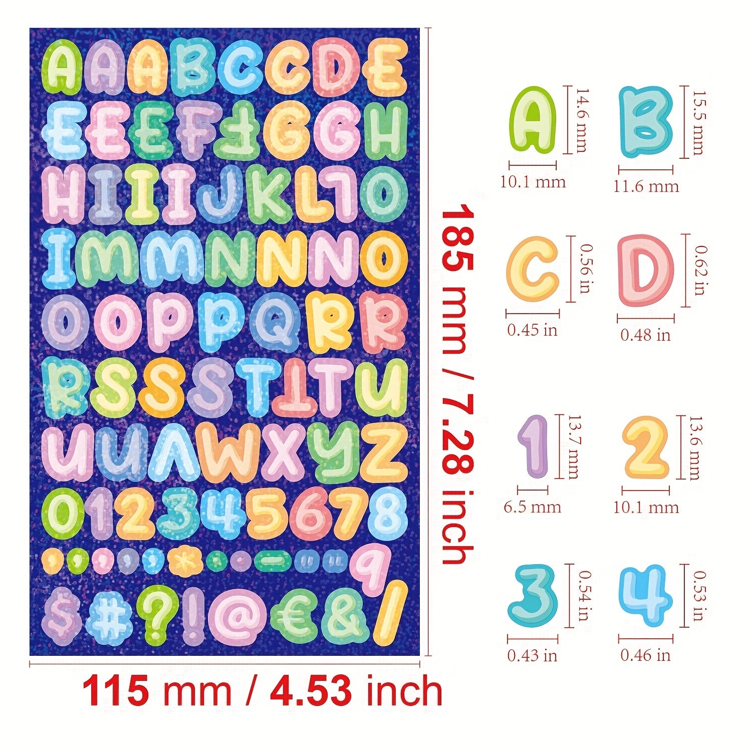 6pcs Laser Letter And Number Stickers - DIY Decoration