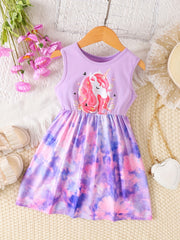 Toddler Girls Sleeveless Unicorn Dress for Beach Party