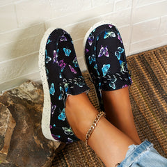 Women's Butterfly Print Canvas Shoes Casual Lace Up Outdoor Shoes