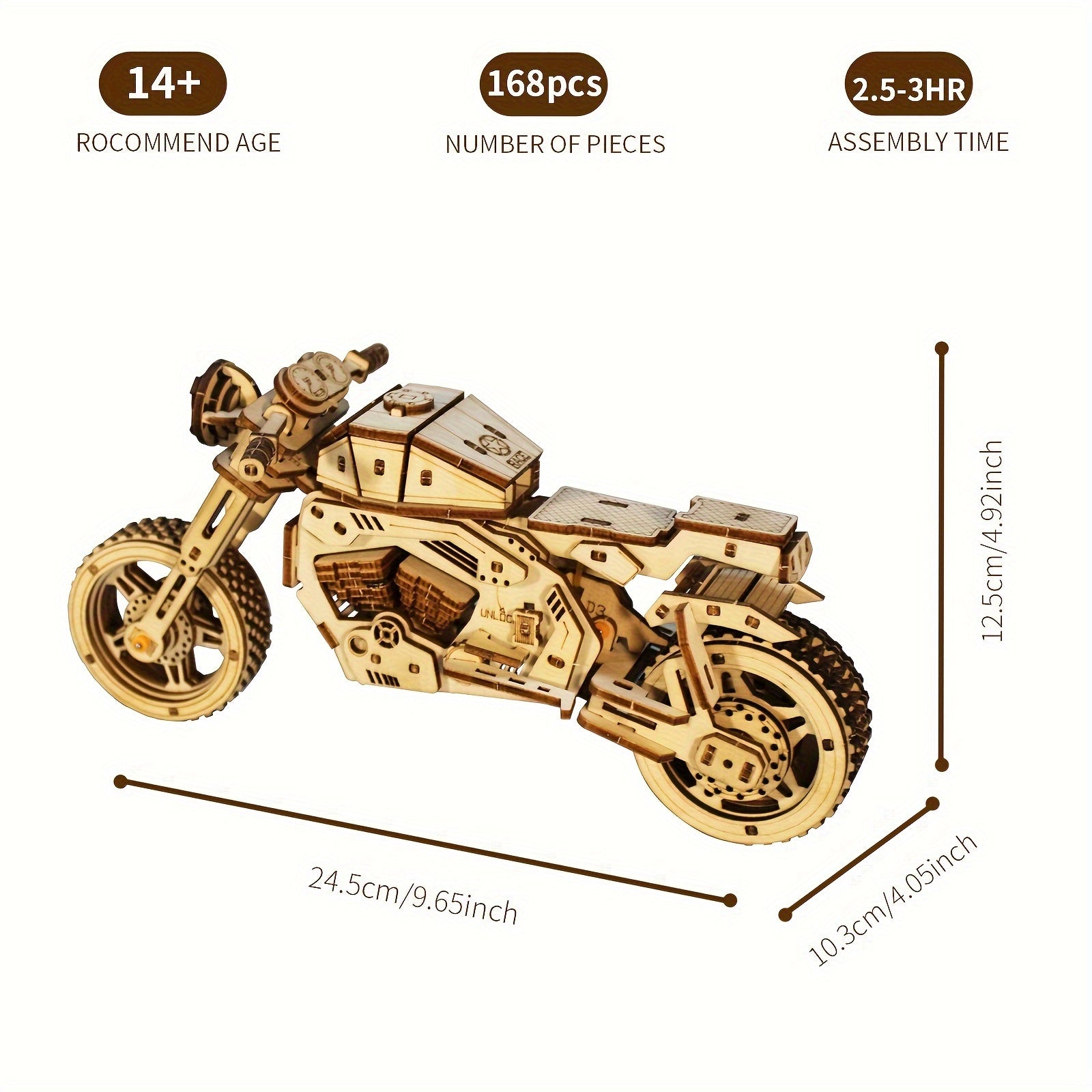 3D Motorcycle Puzzle Model Kit Wooden Craft Gift