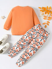 Baby Girls Letter Long Sleeve Top & Flower Print Pants