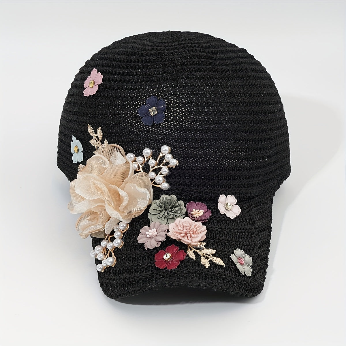 Women's Y2K Lace Flower Decor Knitted Baseball Cap