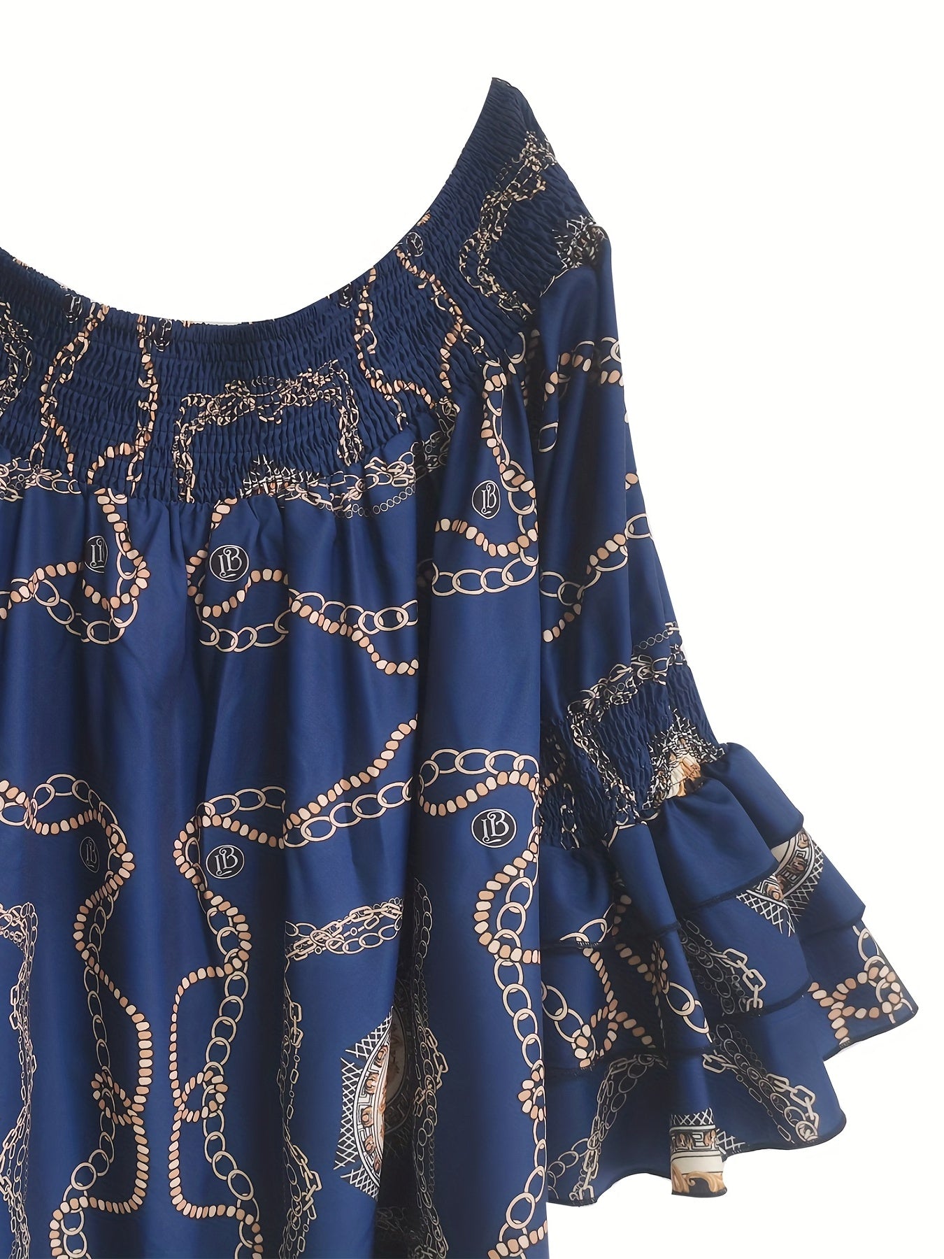 Casual Dress Women's Plus Chain Print Layered Sleeve Dress
