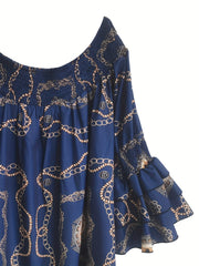 Casual Dress Women's Plus Chain Print Layered Sleeve Dress