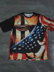 Men's American Flag & Cross Graphic T Shirt for Dads