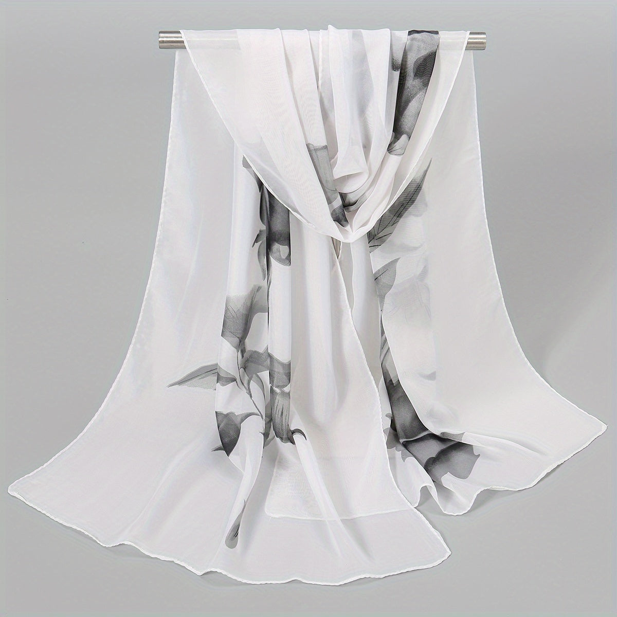 Rose & Floral Chiffon Scarf Lightweight Silk Neck Vintage Wrap