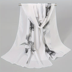 Rose & Floral Chiffon Scarf Lightweight Silk Neck Vintage Wrap