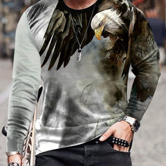 Eagle Print Men's Long Sleeve Vintage T shirt For Autumn