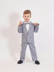 Baby Boys Gentleman 2pcs Suit Plaid Top With Bow Plaid Pants