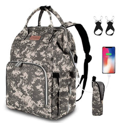 Camo Diaper Bag Backpack USB Charging Port Insulated Pocket