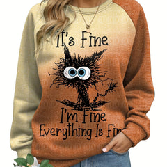 Cat & Letter Print Sweatshirt for Women