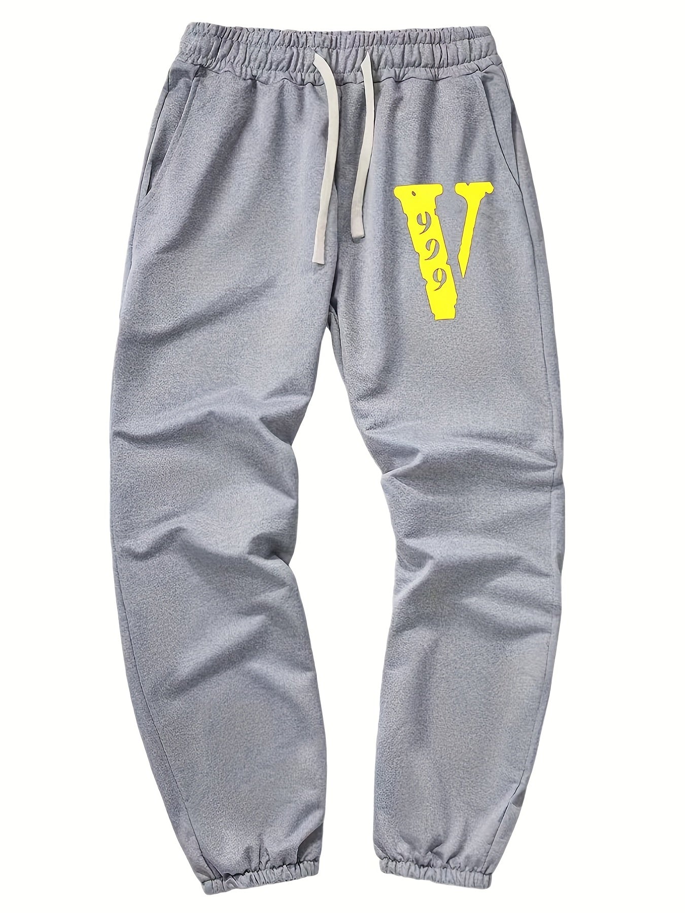 Yellow V Print Men's Drawstring Pocket Sweatpants