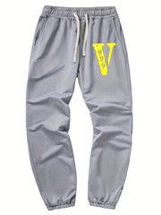 Yellow V Print Men's Drawstring Pocket Sweatpants