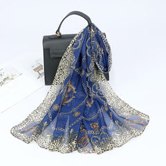 Leopard Print Chiffon Silk Scarf Colorful Warm Shawl