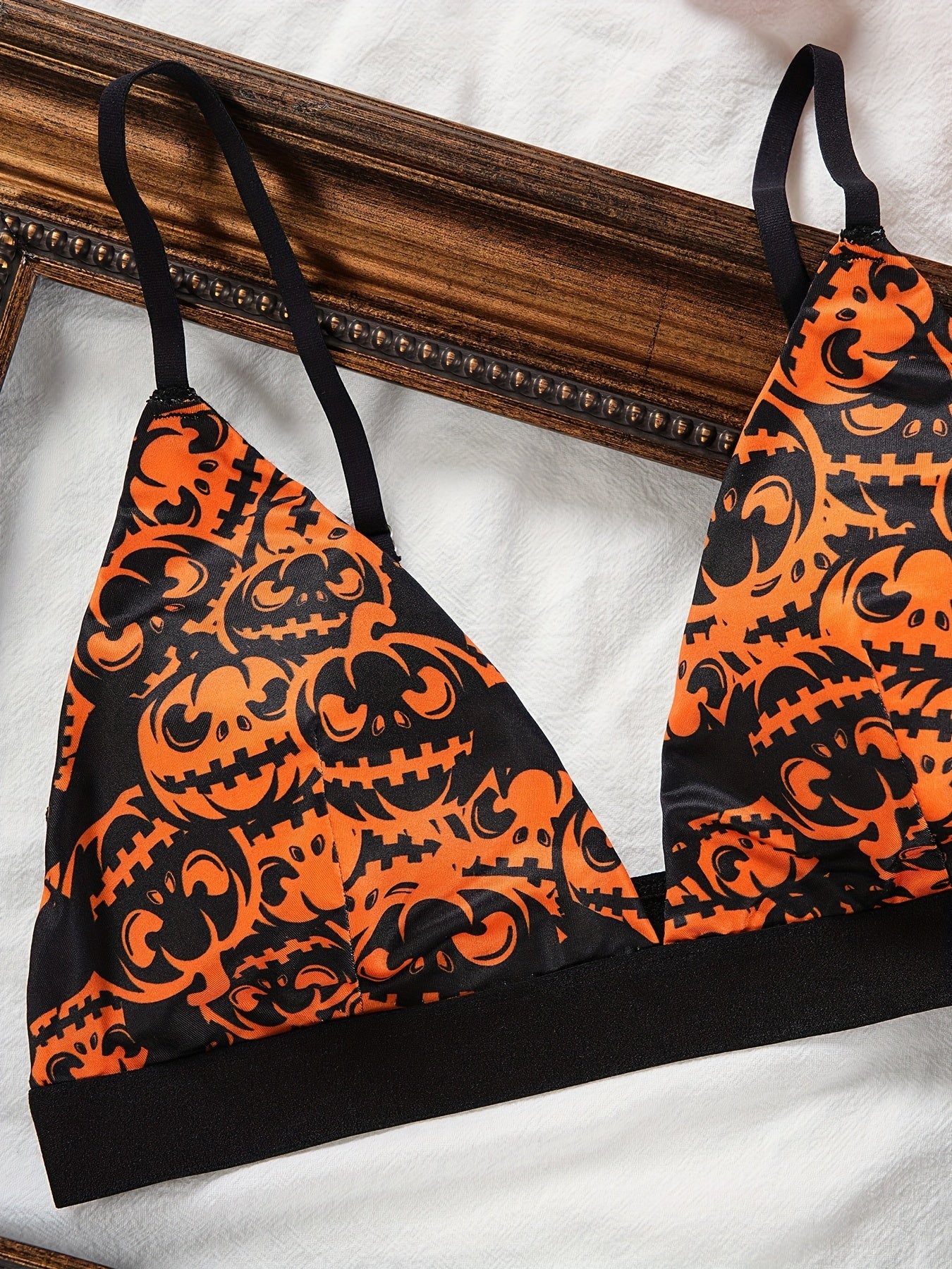 Pumpkin Print Plunge Bra & Panties Set