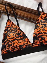 Pumpkin Print Plunge Bra & Panties Set