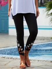 Floral Print Cut Out Skinny Leggings Casual Every Stretchy Leggings