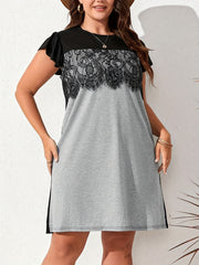 Colorblock Lace Cap Sleeve Tee Dress