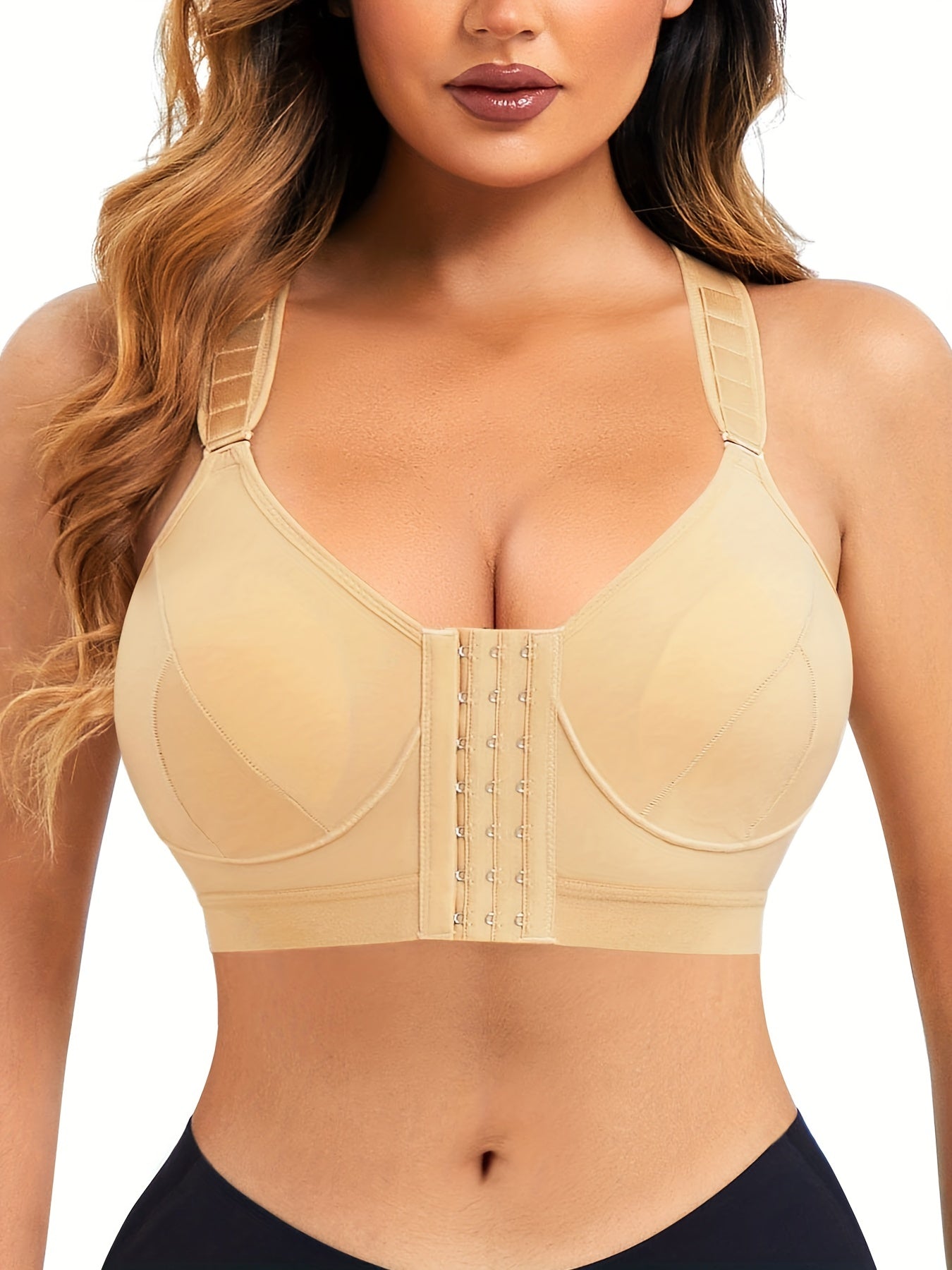 Front Buckle Support Bra with Wide Straps