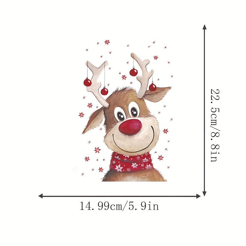 2pcs Christmas Deer Heat Transfer Sticker DIY Washable Patches On Clothes