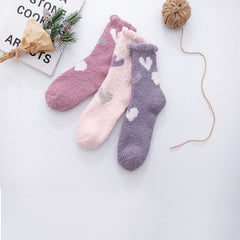 3 Pairs Women's Heart Pattern Fuzzy Socks Funny Colorful Plush Fluffy