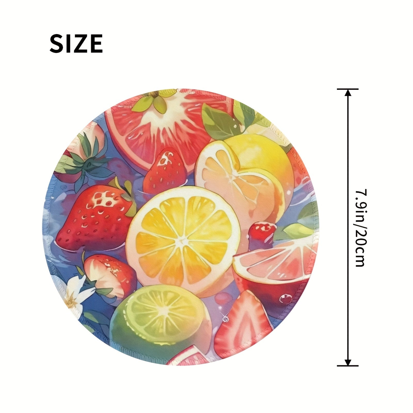 Fruit Pattern Round Mouse Pad 20x20cm for Games & Office