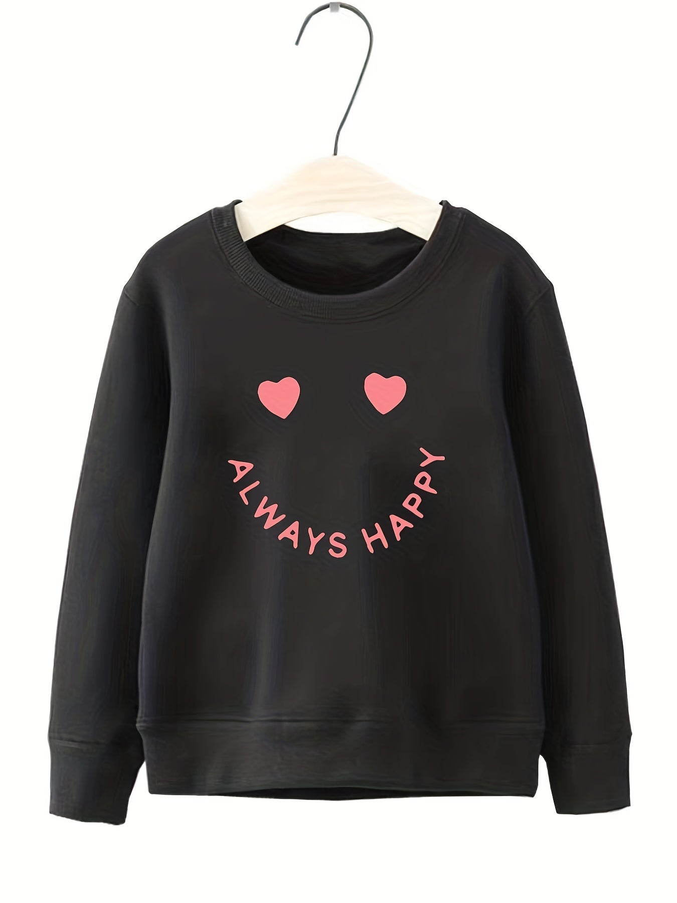 Girls Creative Slogan Smile Print Long Sleeve Crew Neck Sweatshirt Top Pullovers