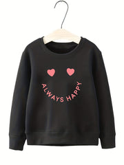 Girls Creative Slogan Smile Print Long Sleeve Crew Neck Sweatshirt Top Pullovers