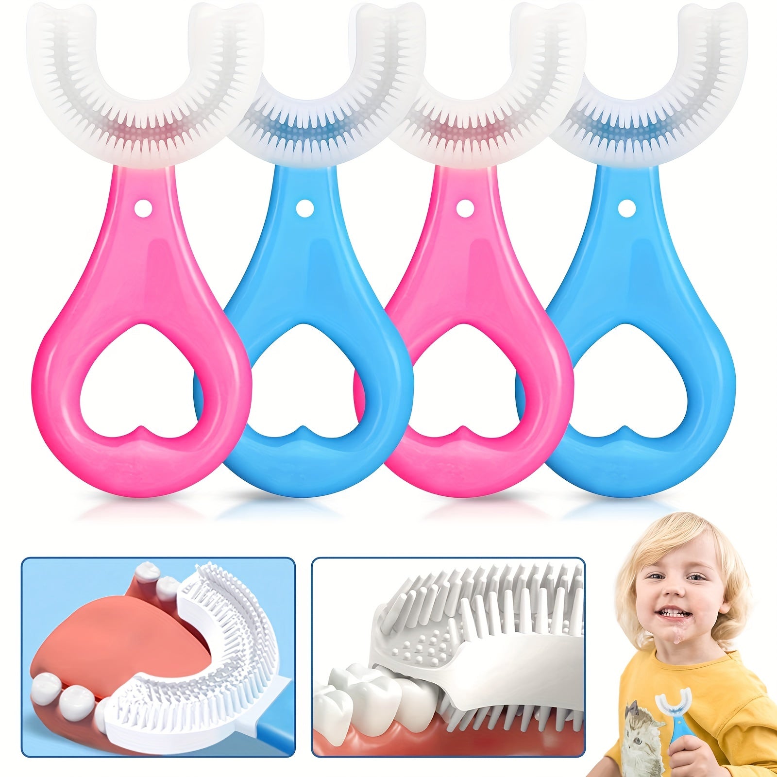 U Shaped Kids Toothbrush, Two Colors, Fun Design for Fast Brushing