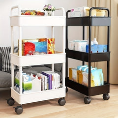 4 Tier Utility Cart Rolling Wheels Handles Kitchen Living Room Organizer